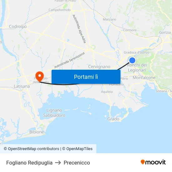 Fogliano Redipuglia to Precenicco map