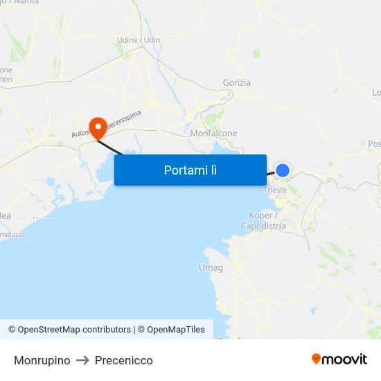 Monrupino to Precenicco map