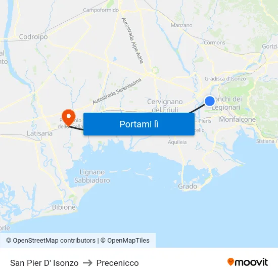 San Pier D' Isonzo to Precenicco map