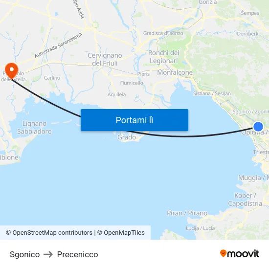 Sgonico to Precenicco map
