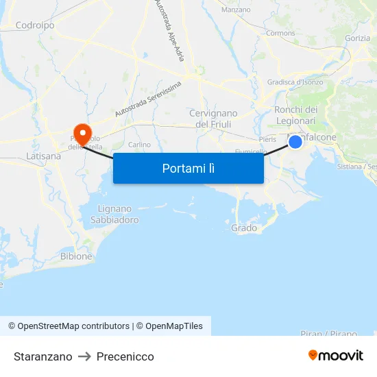 Staranzano to Precenicco map