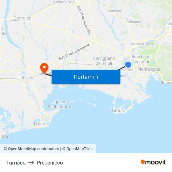 Turriaco to Precenicco map
