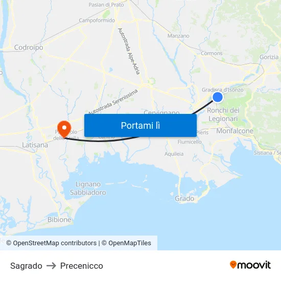 Sagrado to Precenicco map