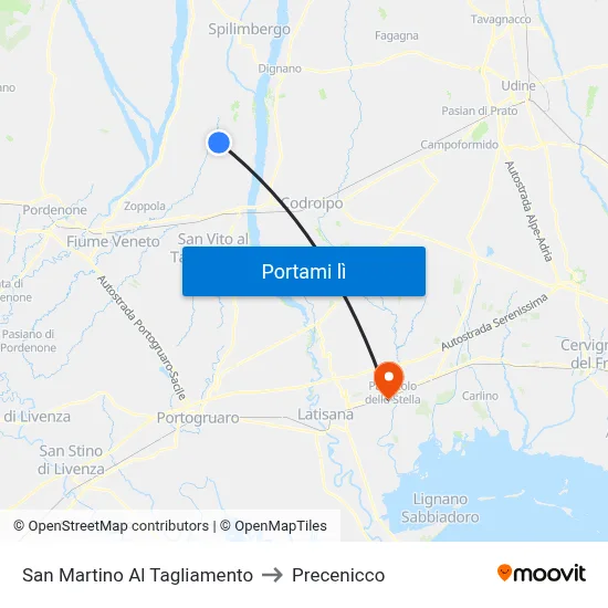 San Martino Al Tagliamento to Precenicco map