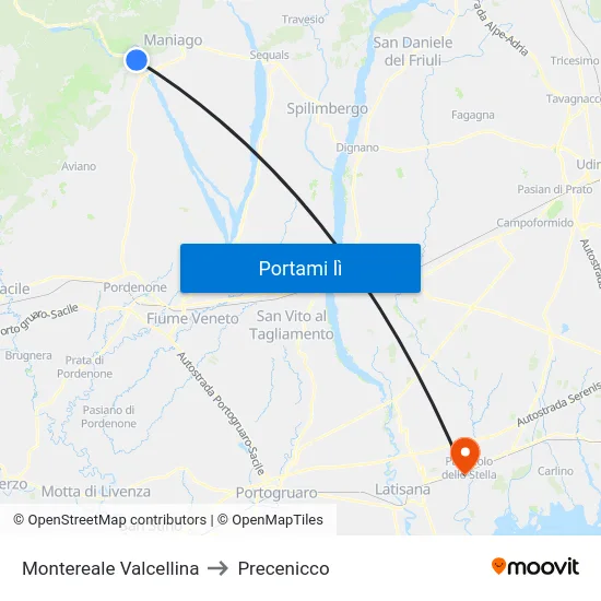 Montereale Valcellina to Precenicco map