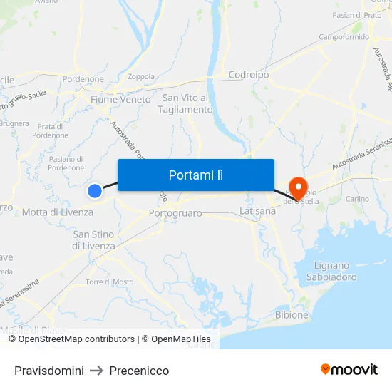 Pravisdomini to Precenicco map