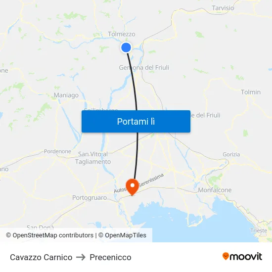 Cavazzo Carnico to Precenicco map