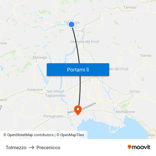 Tolmezzo to Precenicco map