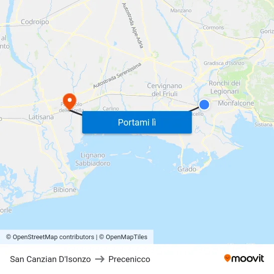 San Canzian D'Isonzo to Precenicco map