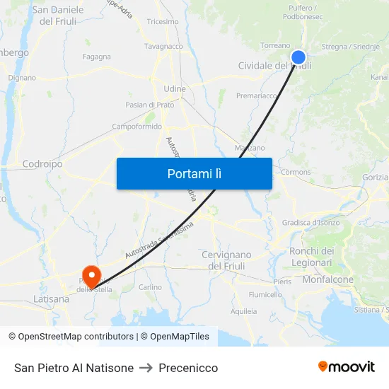 San Pietro Al Natisone to Precenicco map