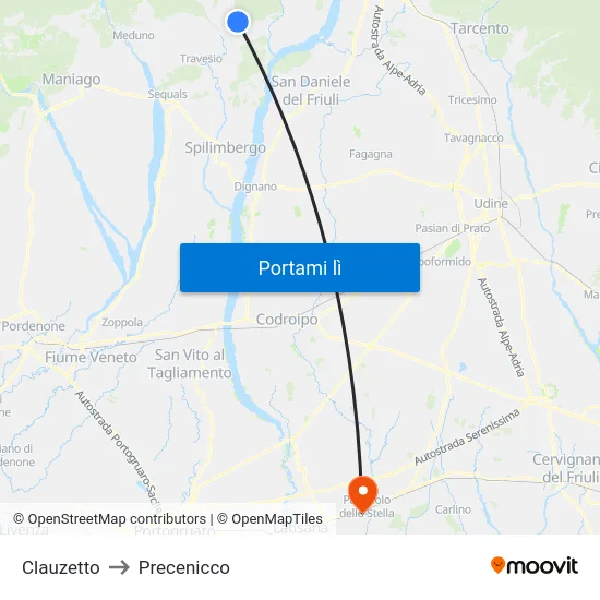 Clauzetto to Precenicco map