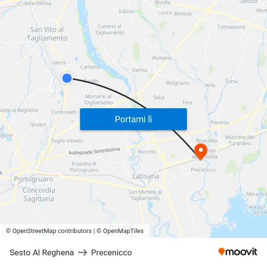 Sesto Al Reghena to Precenicco map