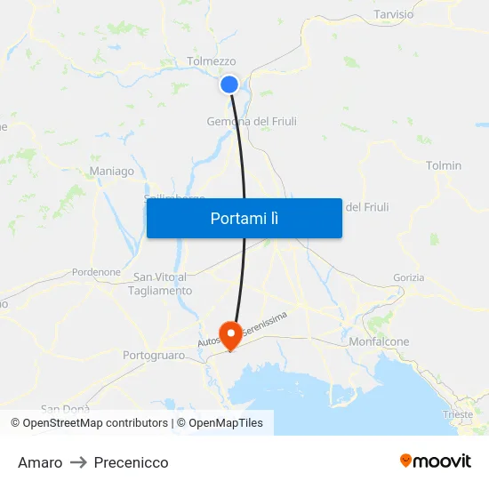 Amaro to Precenicco map