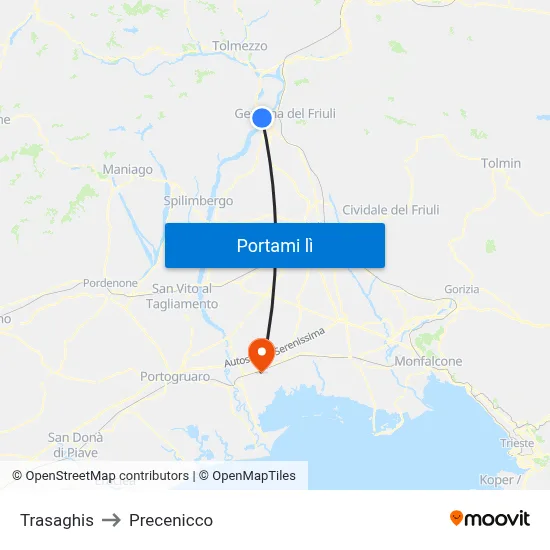 Trasaghis to Precenicco map