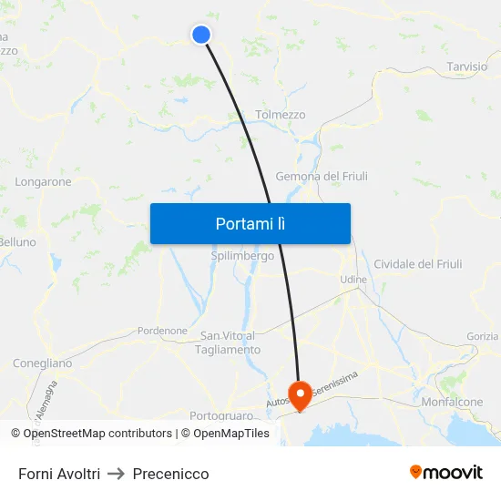 Forni Avoltri to Precenicco map