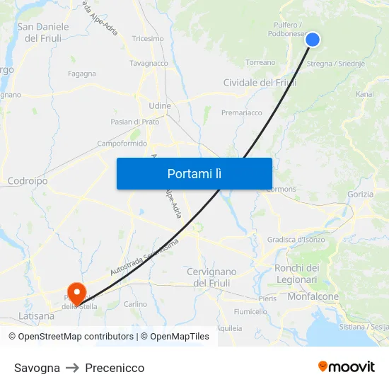 Savogna to Precenicco map