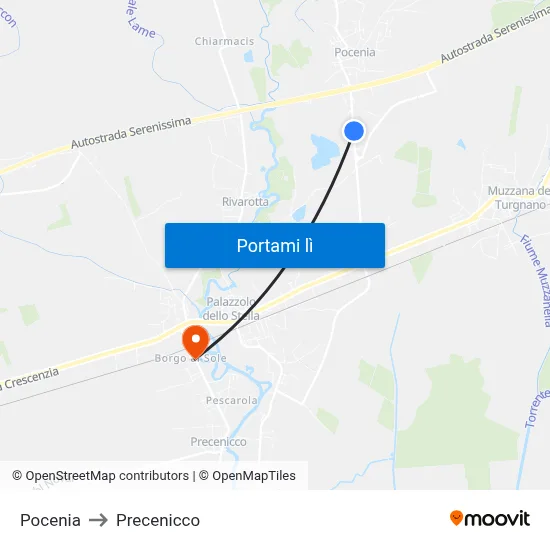 Pocenia to Precenicco map