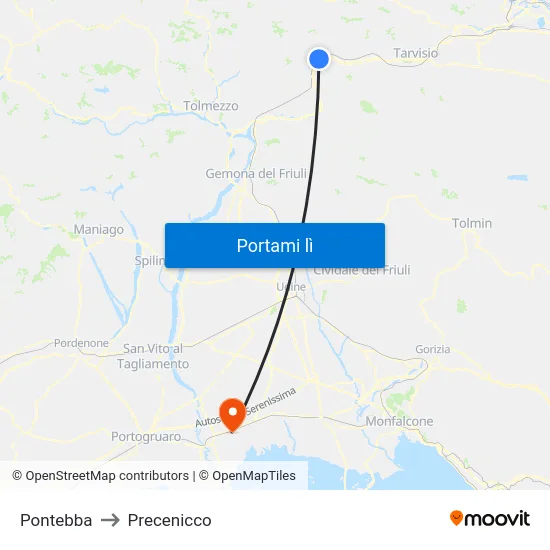 Pontebba to Precenicco map