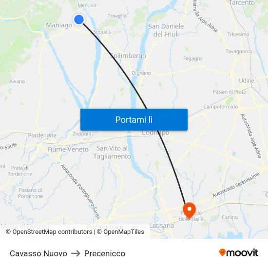 Cavasso Nuovo to Precenicco map