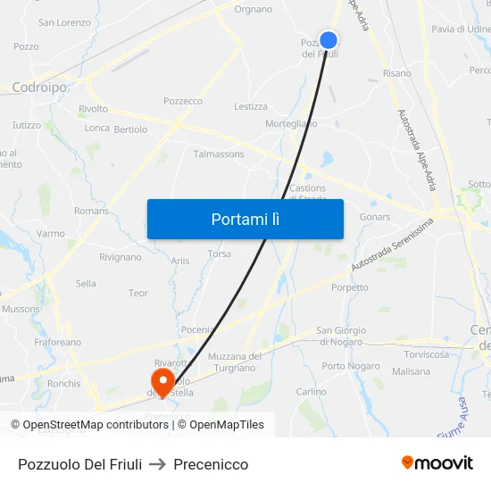 Pozzuolo Del Friuli to Precenicco map