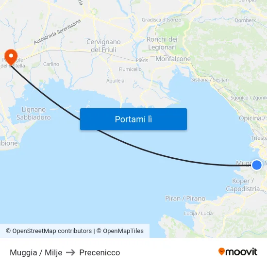 Muggia / Milje to Precenicco map