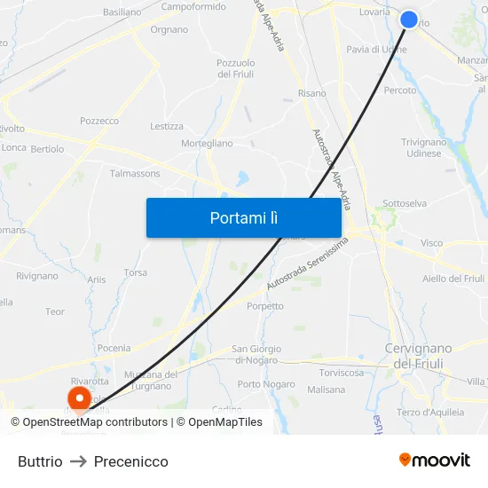 Buttrio to Precenicco map