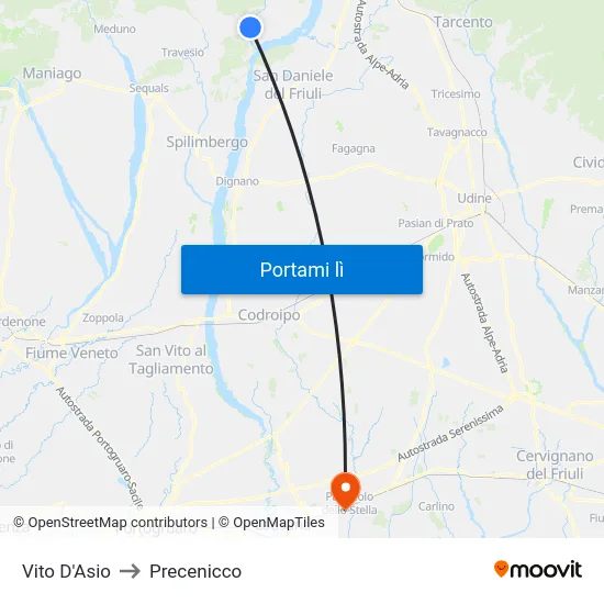 Vito D'Asio to Precenicco map