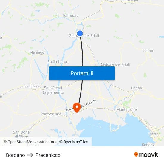 Bordano to Precenicco map