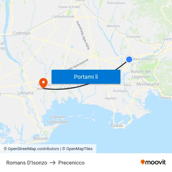 Romans D'Isonzo to Precenicco map