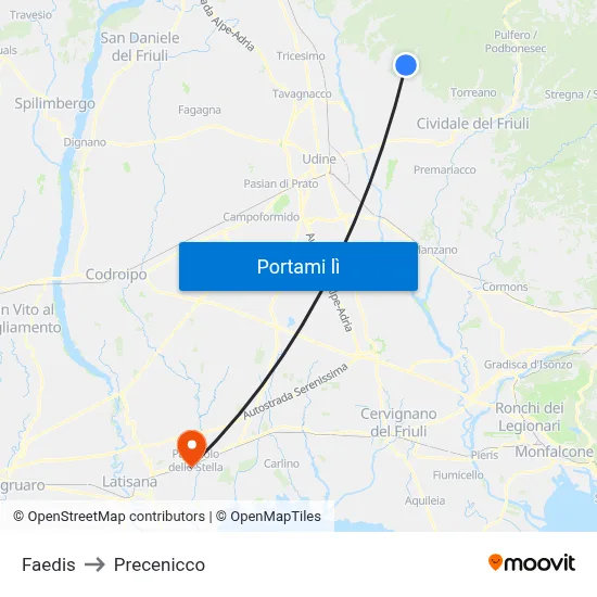 Faedis to Precenicco map