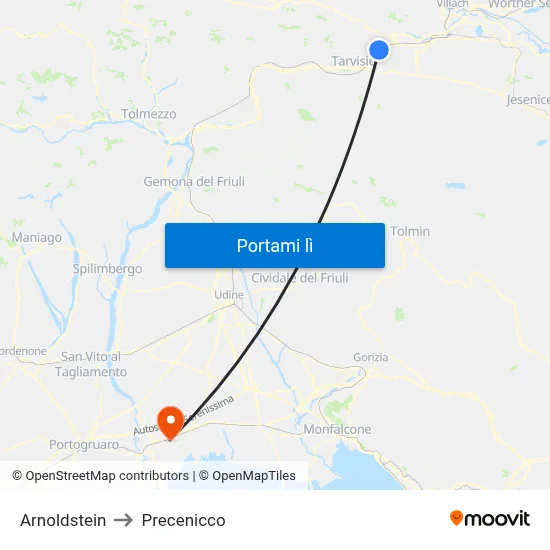 Arnoldstein to Precenicco map