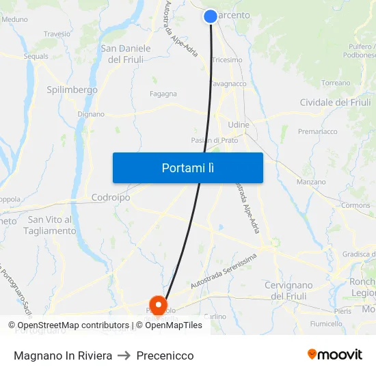Magnano In Riviera to Precenicco map