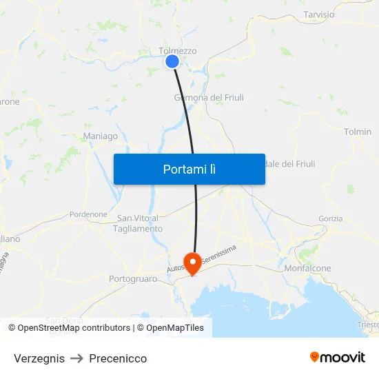 Verzegnis to Precenicco map