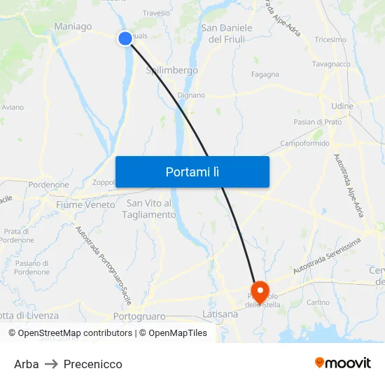 Arba to Precenicco map