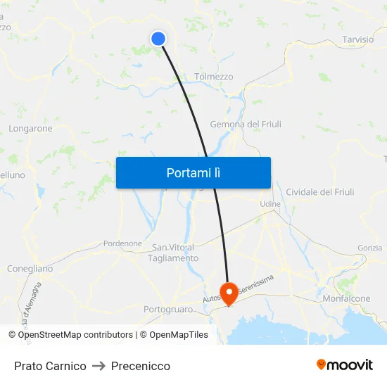 Prato Carnico to Precenicco map