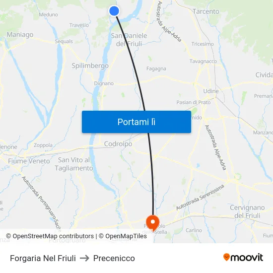Forgaria Nel Friuli to Precenicco map