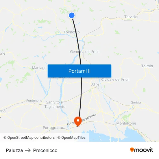 Paluzza to Precenicco map