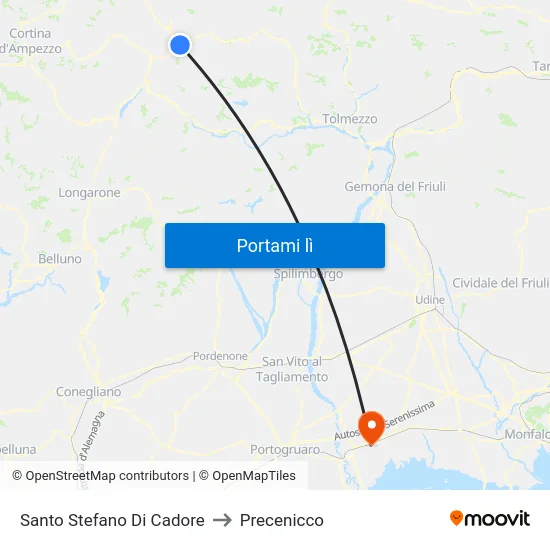 Santo Stefano Di Cadore to Precenicco map