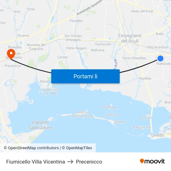 Fiumicello Villa Vicentina to Precenicco map