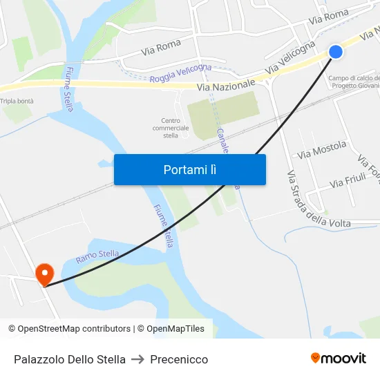 Palazzolo Dello Stella to Precenicco map