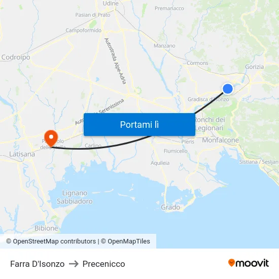 Farra D'Isonzo to Precenicco map