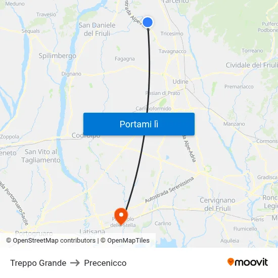Treppo Grande to Precenicco map
