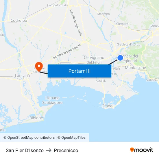 San Pier D'Isonzo to Precenicco map