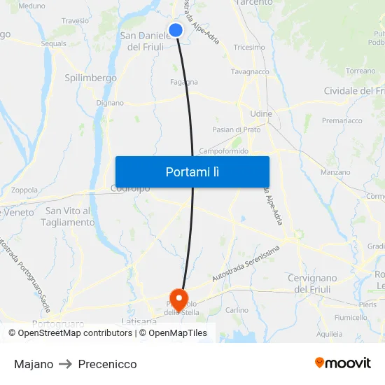Majano to Precenicco map