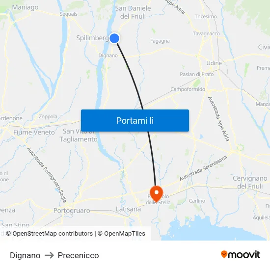 Dignano to Precenicco map