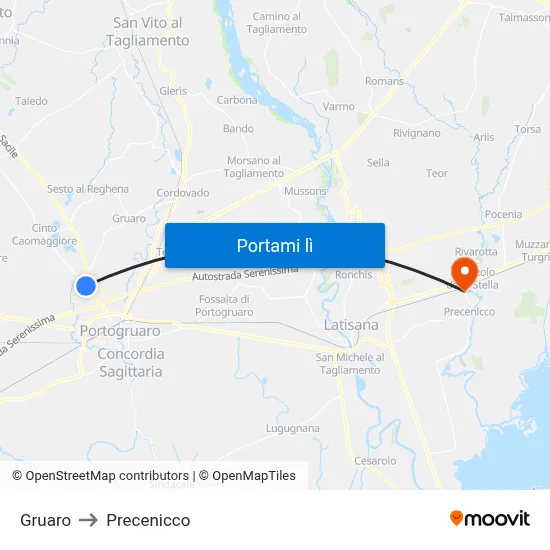 Gruaro to Precenicco map