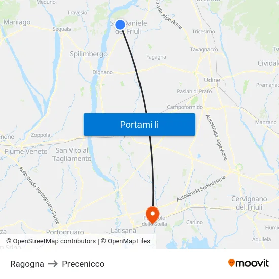 Ragogna to Precenicco map