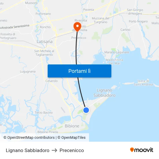 Lignano Sabbiadoro to Precenicco map