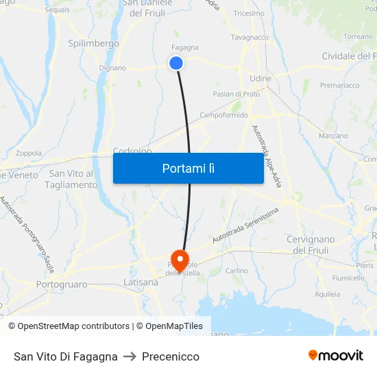 San Vito Di Fagagna to Precenicco map