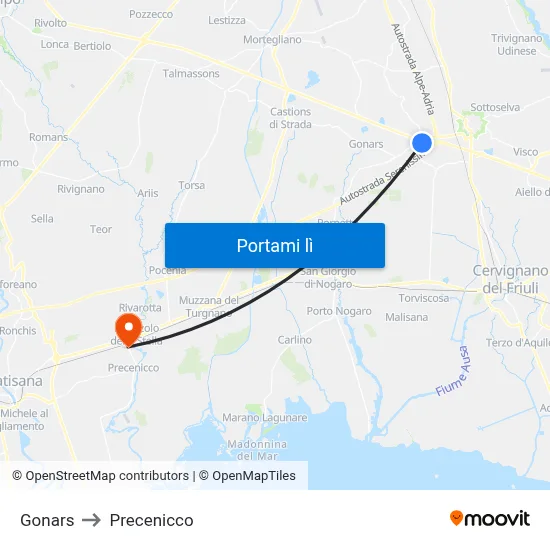 Gonars to Precenicco map